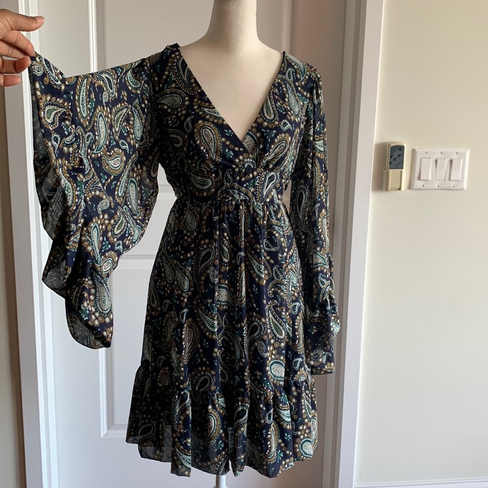 Betsey Johnson Paisley Dress Blue 4 V-neck Ruffle Party Wedding Guest Vacation - Picture 17 of 17